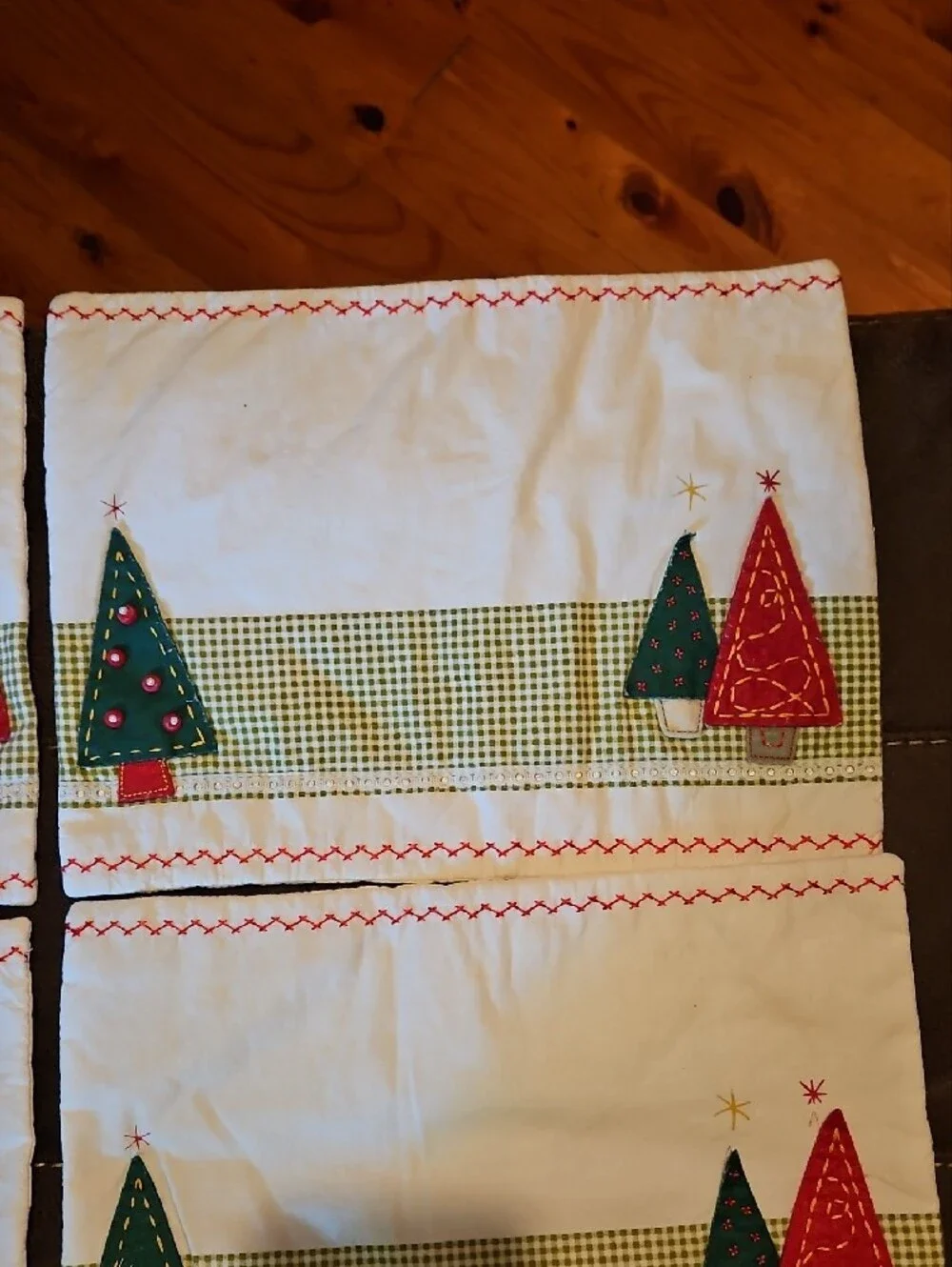Holiday Tree Placemat Set - Felt Red & Green Christmas Design